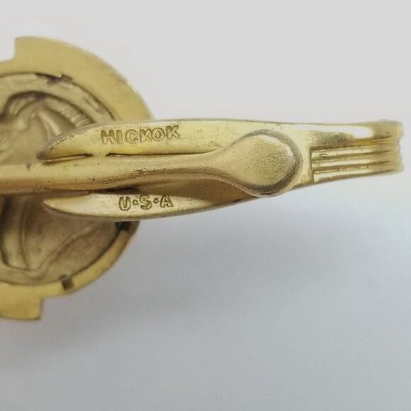 Vintage Hickok Tie Clip, Gold Tone Horse Profile Portrait Heart Center, Estate - Picture 3 of 6